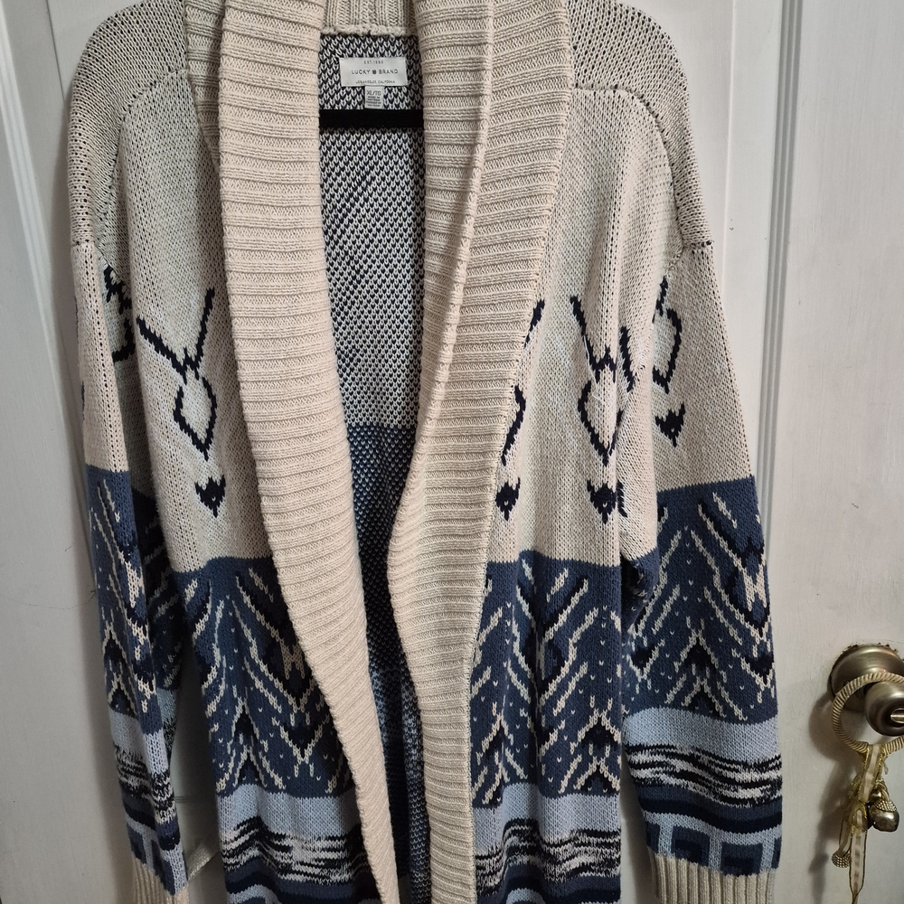 Lucky Brand Beige and Navy Knit Cardigan